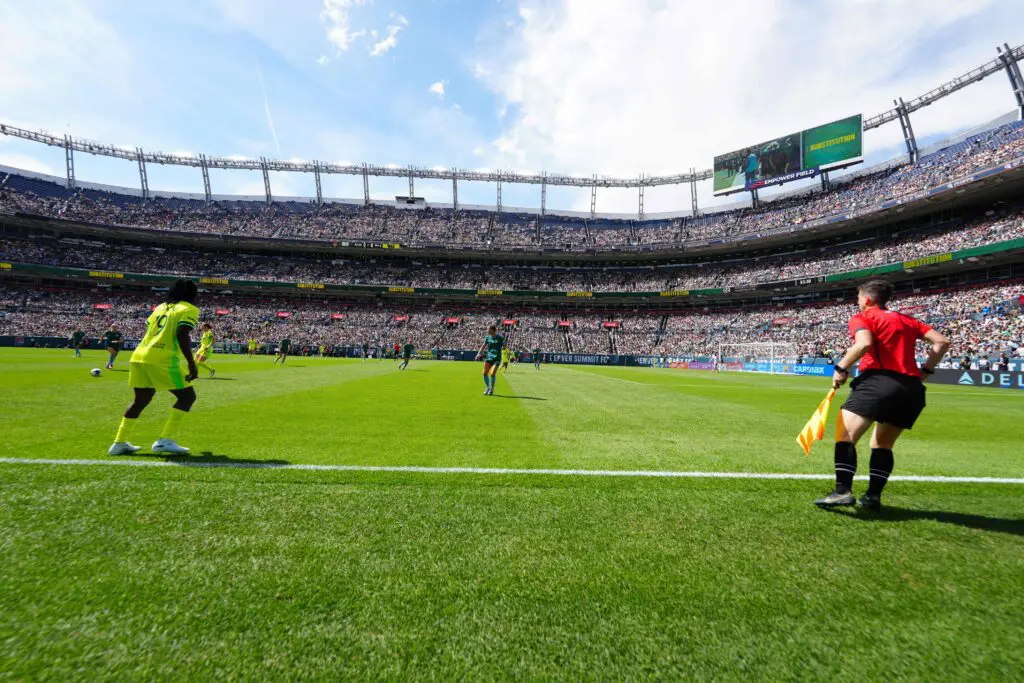 General wide view of the second half at Empower Field between the Washington Spirit against the Denver Summit FC at Mile High Stadium setting an NWSL attendance record.