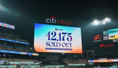 A sold out crowd is announced during the Queens Classic match between Washington Spirit and Gotham FC at Citi Field.
