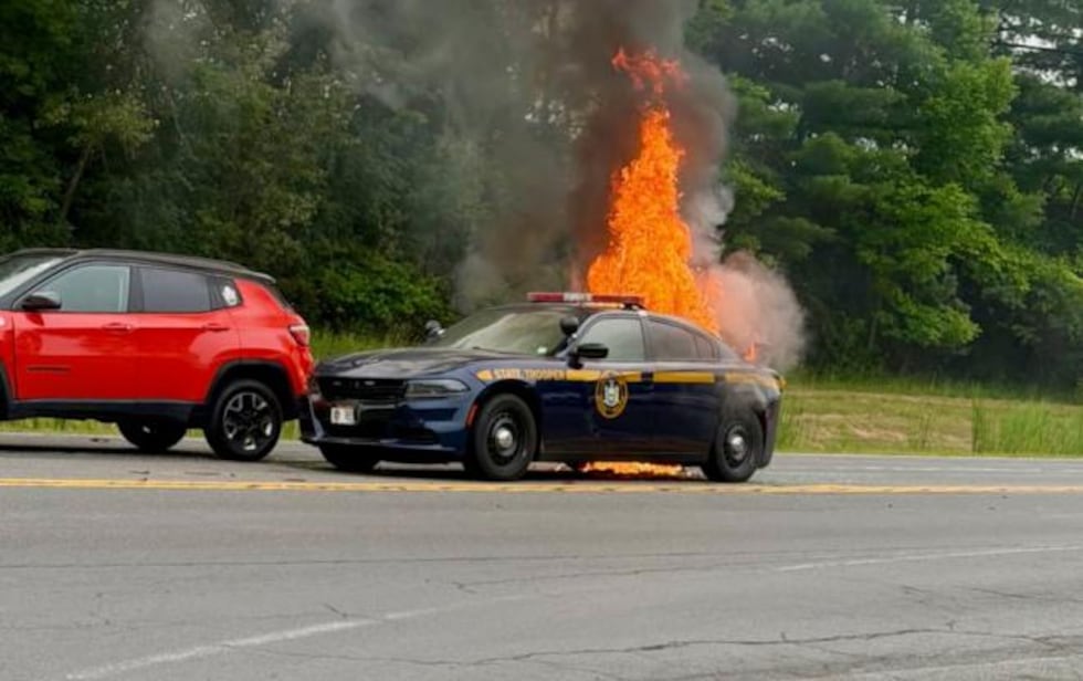 Two New York state troopers were involved in a fiery crash