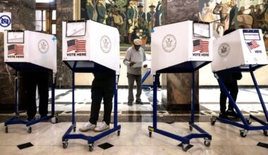 Voting booths at an election site.
