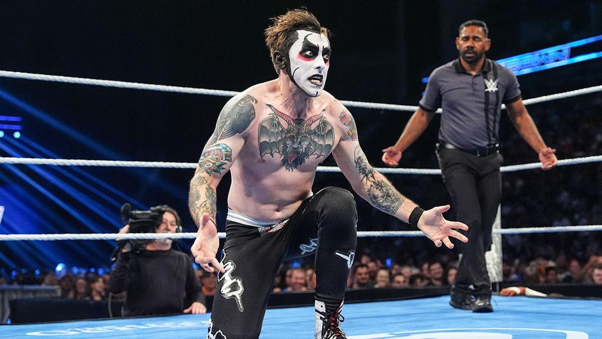 Danhausen gestures during SmackDown at The O2 Arena.