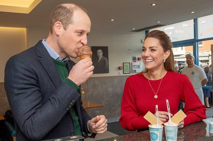 Prince William, Duke of Cambridge and Catherine, Duchess of Cambridge visit Joe's Ice Cream Parlour in the Mumbles to meet local parents and carers