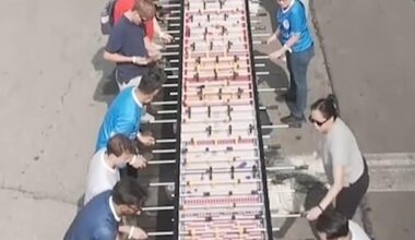 Watch: World's longest foosball table debuts in Brooklyn