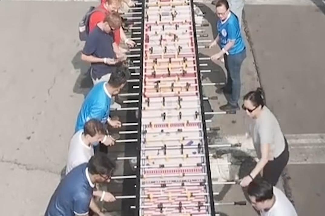 Watch: World's longest foosball table debuts in Brooklyn