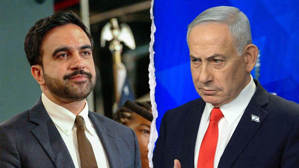Zohran Mamdani and Benjamin Netanyahu shown in a split image