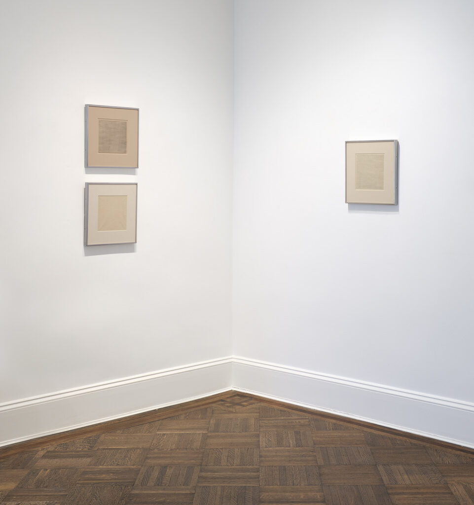 Installation view: Agnes Martin: Works on Paper from the 1960s, the Elkon Gallery, New York, 2026. Courtesy the Elkon Gallery.