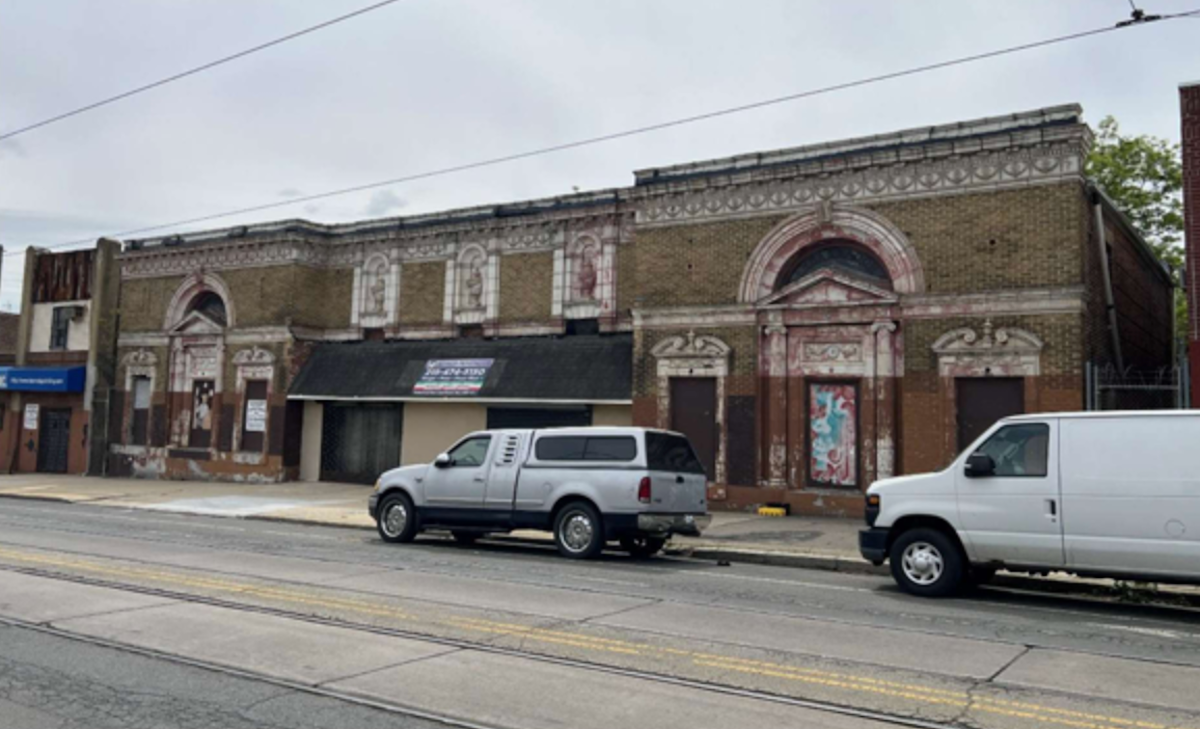 The run-down facade of the Ambassador Theatre on Baltimore Avenue.