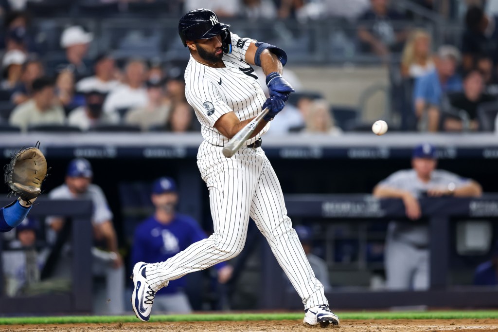 Amed Rosario of the New York Yankees grounds out to third base.