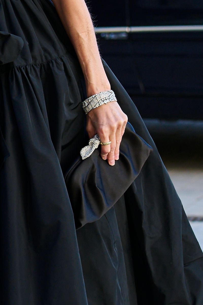 One of the standout accessories was a diamond bracelet from a matching pair created from a crown gifted to Queen Victoria Eugenie by King Alfonso XIII in 1906.