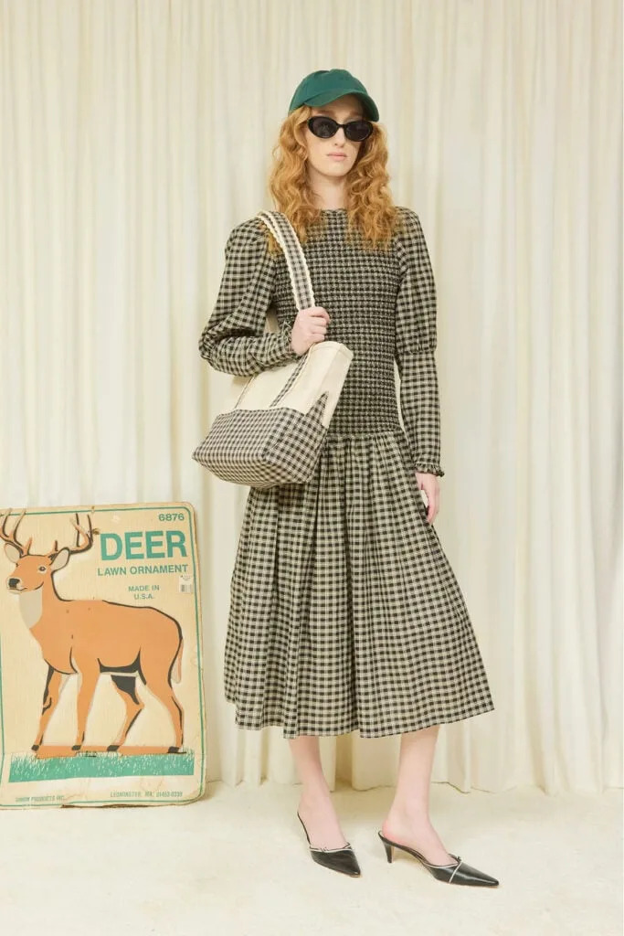 Tanner Fletcher Fall 2026 gingham shirred dress from the Ready-to-Wear collection.