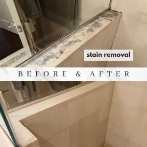 Before and After of a deep stain removal process in Limestone.