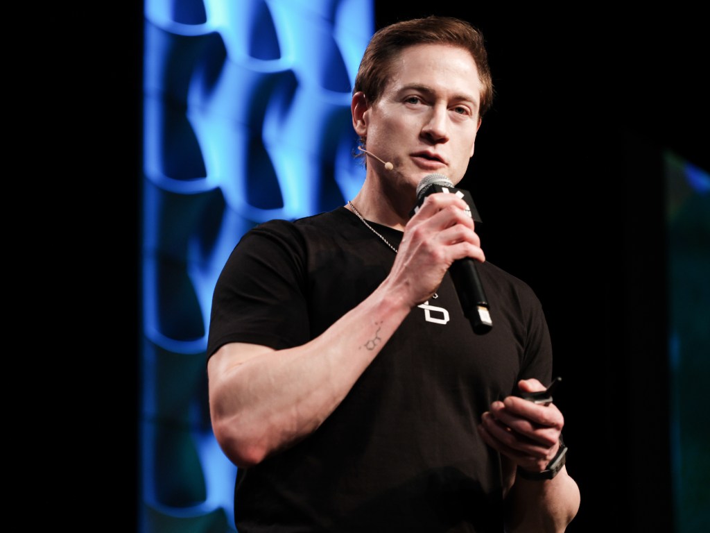 Bryan Johnson speaking at the "Don't Die with Bryan Johnson" keynote.