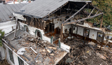 burned out church in the midst of demolition