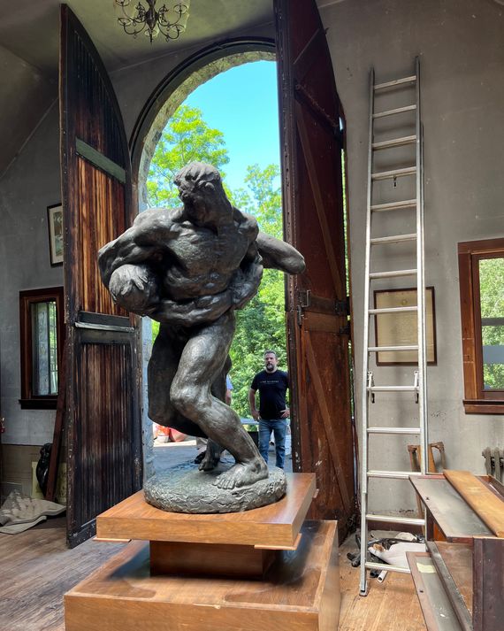 Nebold’s 'The Wrestlers' as it was taken out for display at the Lyme Academy of Fine Arts.