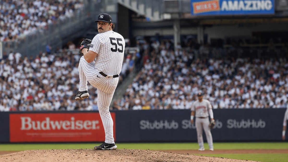 Carlos Rodon pitching for the New York Yankees against the Minnesota Twins