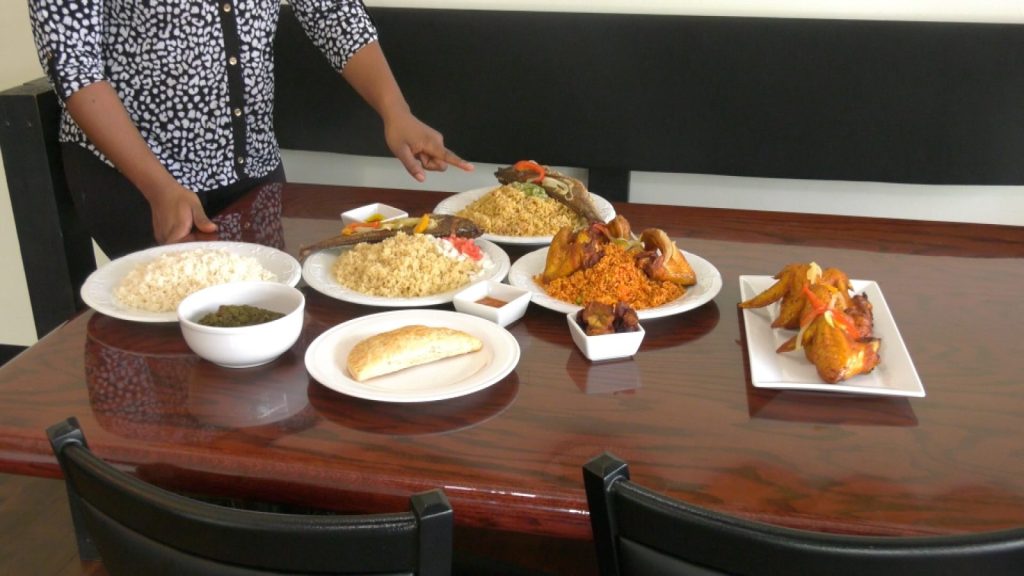 A table of Liberian food options made at Carol's African Restaurant in Brooklyn Center