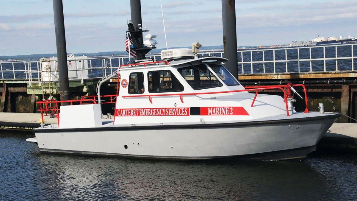 Carteret Emergency Services Marine Unit 2 rescue boat docked before a whale strike in Raritan Bay.