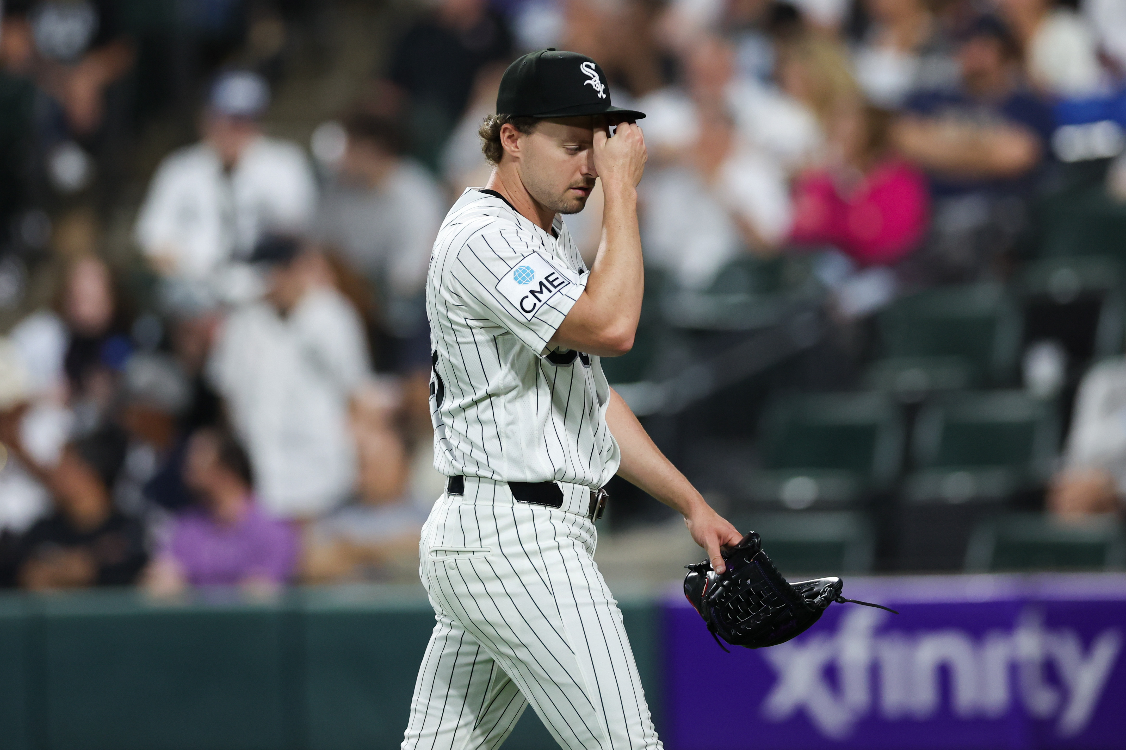 White Sox pitcher Chris Murphy (38) walks to the dugout after pitching during the fourth inning against the Yankees at Rate Field July 27, 2026 in Chicago. (Armando L. Sanchez/Chicago Tribune)