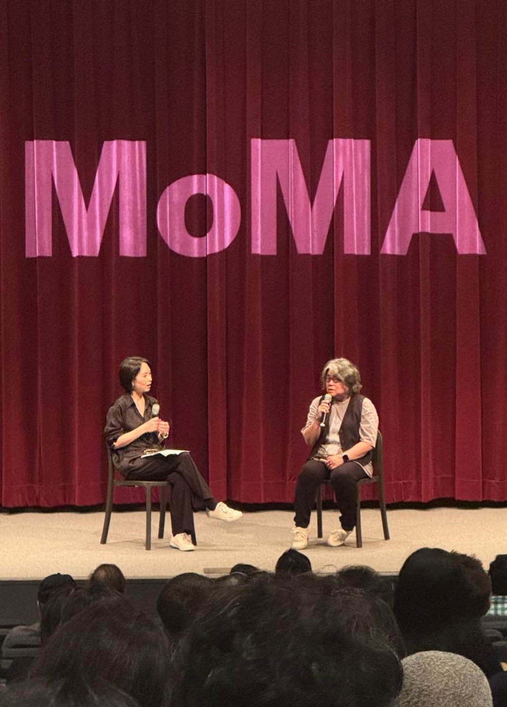 Hong Kong artist Ellen Pau (right) and curator Freya Chou during their talk about Pau’s practice at the Museum of Modern Art in New York on May 18, 2026. Photo: courtesy of Ellen Pau