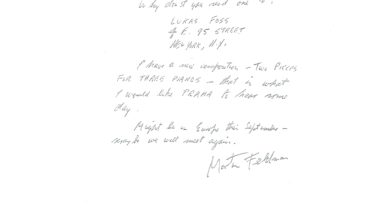 Letter from Morton Feldman to Petr Kotik. Courtesy Petr Kotik.