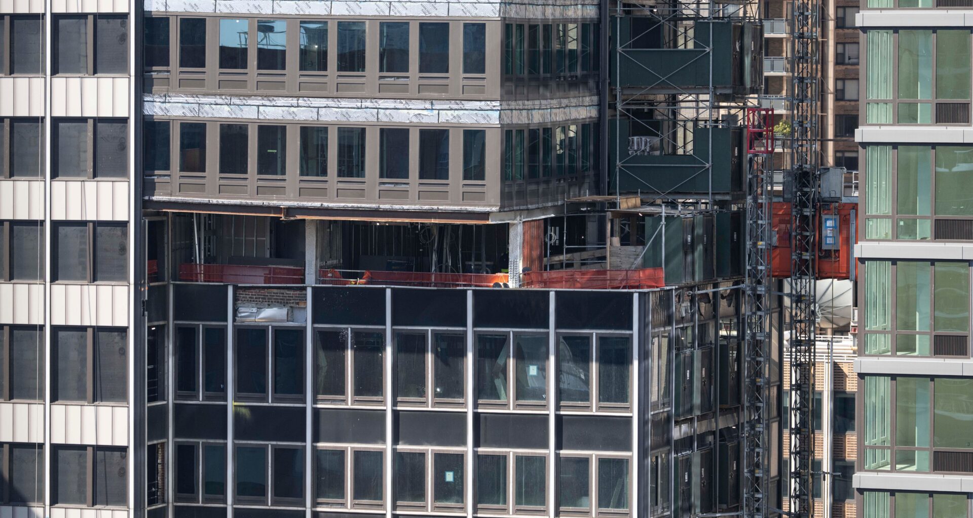 A buckled support beam is seen inside 235 East 42nd Street, Wednesday, July 8, 2026, in New York. (AP Photo/Yuki Iwamura)