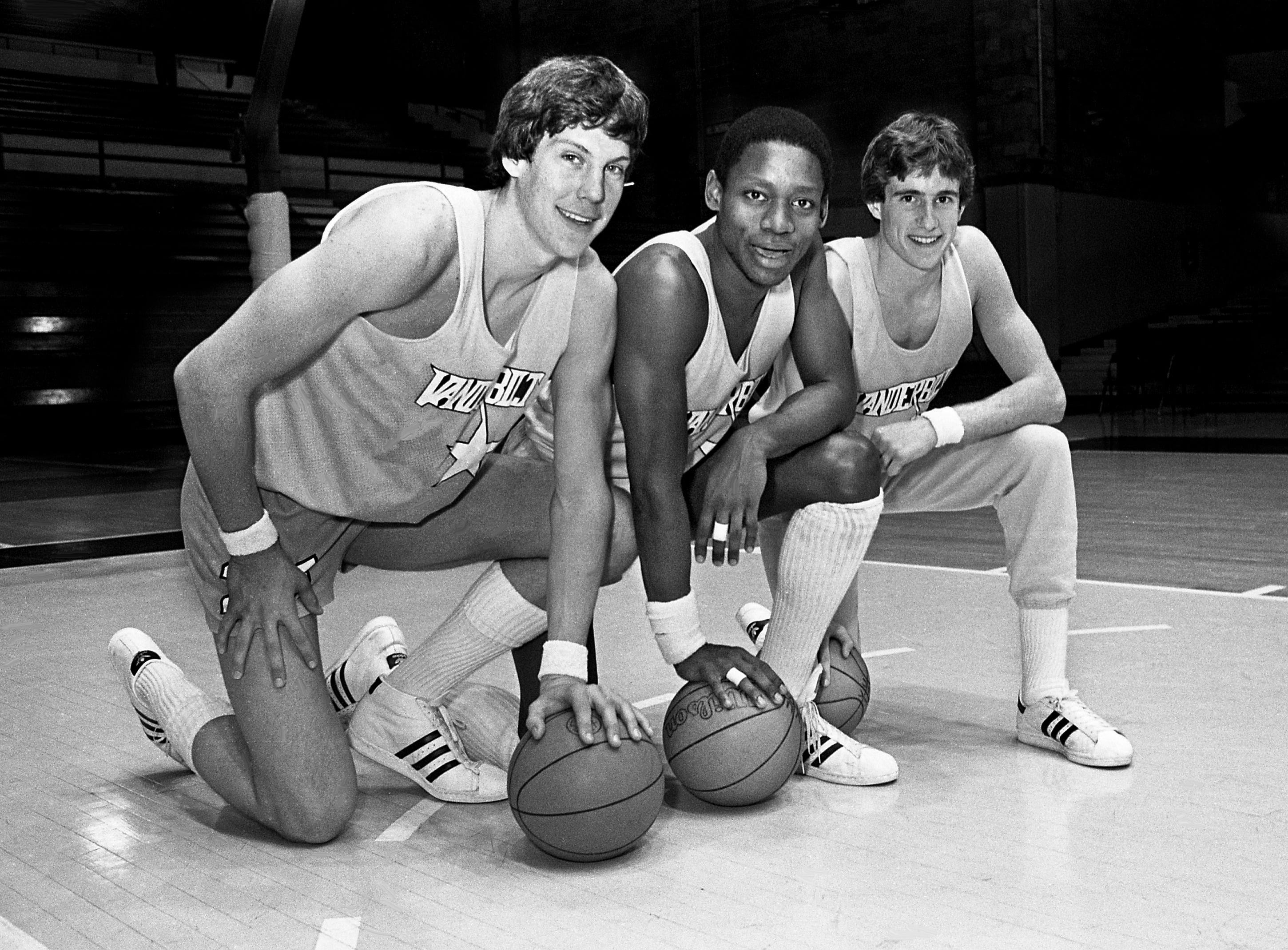 Vanderbilt freshman trio 6-9 Jeff Turner, left, 6-6 Al Miller and 6-1 Al McKinney, who provided much of the firepower in the Commodores' SEC opening win over Alabama, pose together during practice Dec. 28, 1980. Vanderbilt has won three straight games by averaging a sizzling 105 points per game.