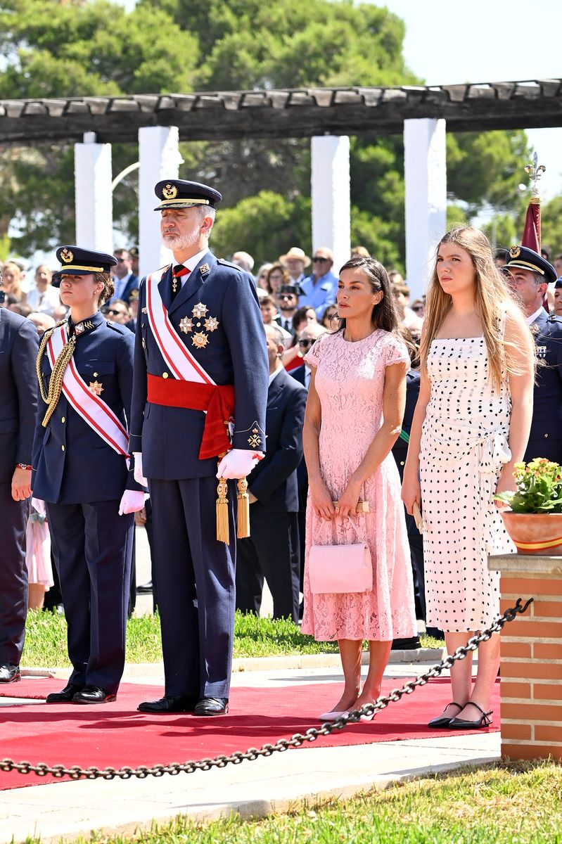 King Felipe VI, Queen Letizia, and Infanta Sofía joined Princess Leonor for the Royal Commissions Ceremony at the General Air and Space Academy.