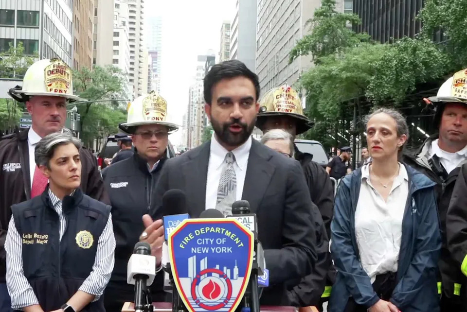 A 37-story Midtown Manhattan building being converted from offices into apartments was evacuated Tuesday after two structural columns buckled and floors sagged. (New York City Fire Department)