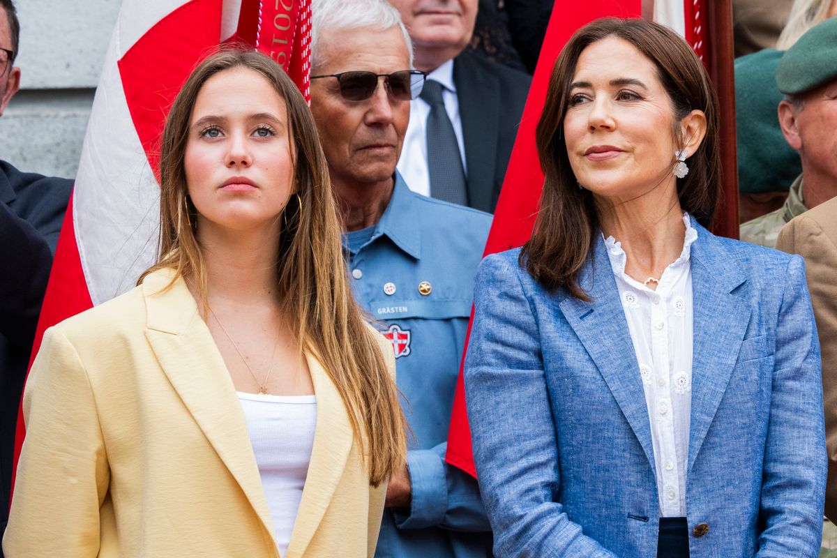 Princess Josephine and Queen Mary coordinated elegant summer outfits while joining King Frederik X, Crown Prince Christian and Prince Vincent for the traditional Gråsten welcome.