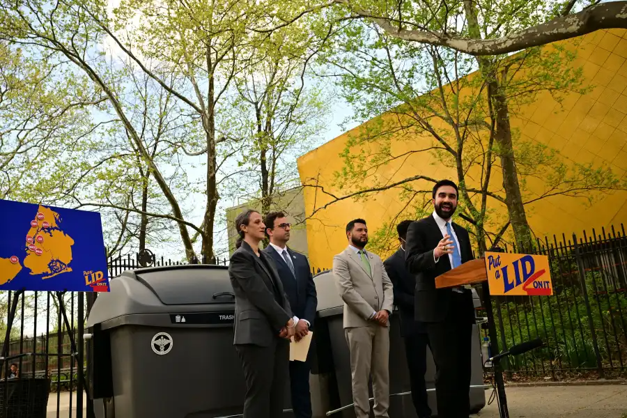 mayor mamdani speaking at a press event