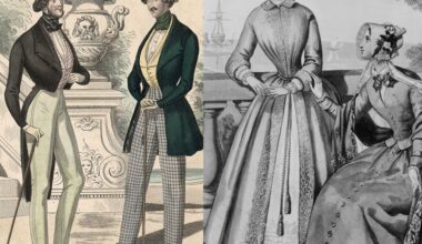 Early 19th century men's and women's Victorian-era fashions.