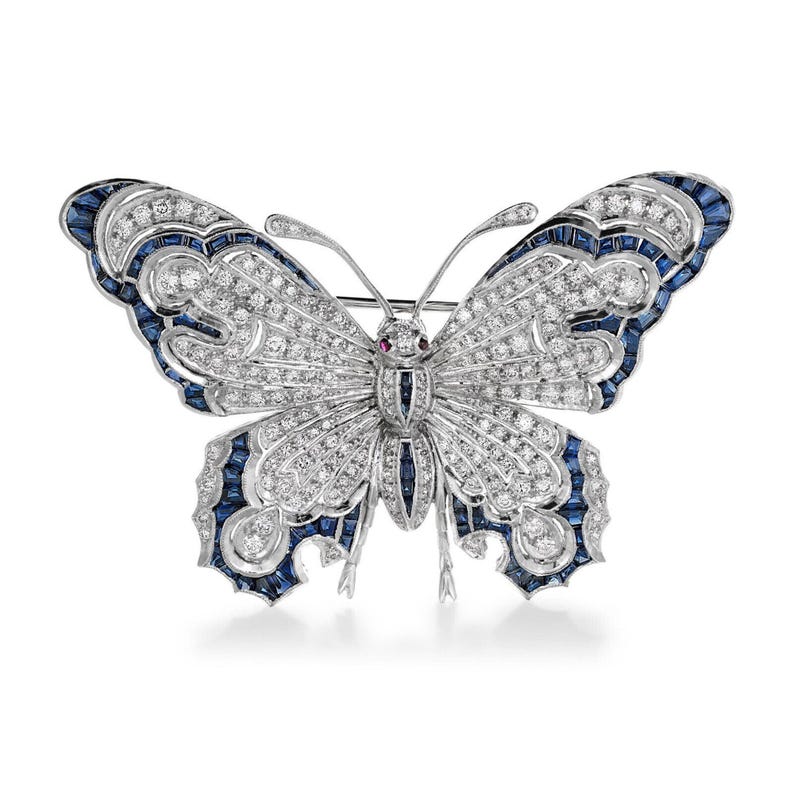 Victorian Sapphire "butterfly" Brooch, Multi Shape Cz Stone Vintage Style Brooch, Women's Insect Butterfly Brooch, Antique Engagement