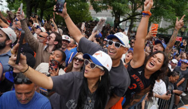 A Brooklyn man was arrested after investigators say he set a charter bus on fire during the Knicks’ championship celebration in Times Square.