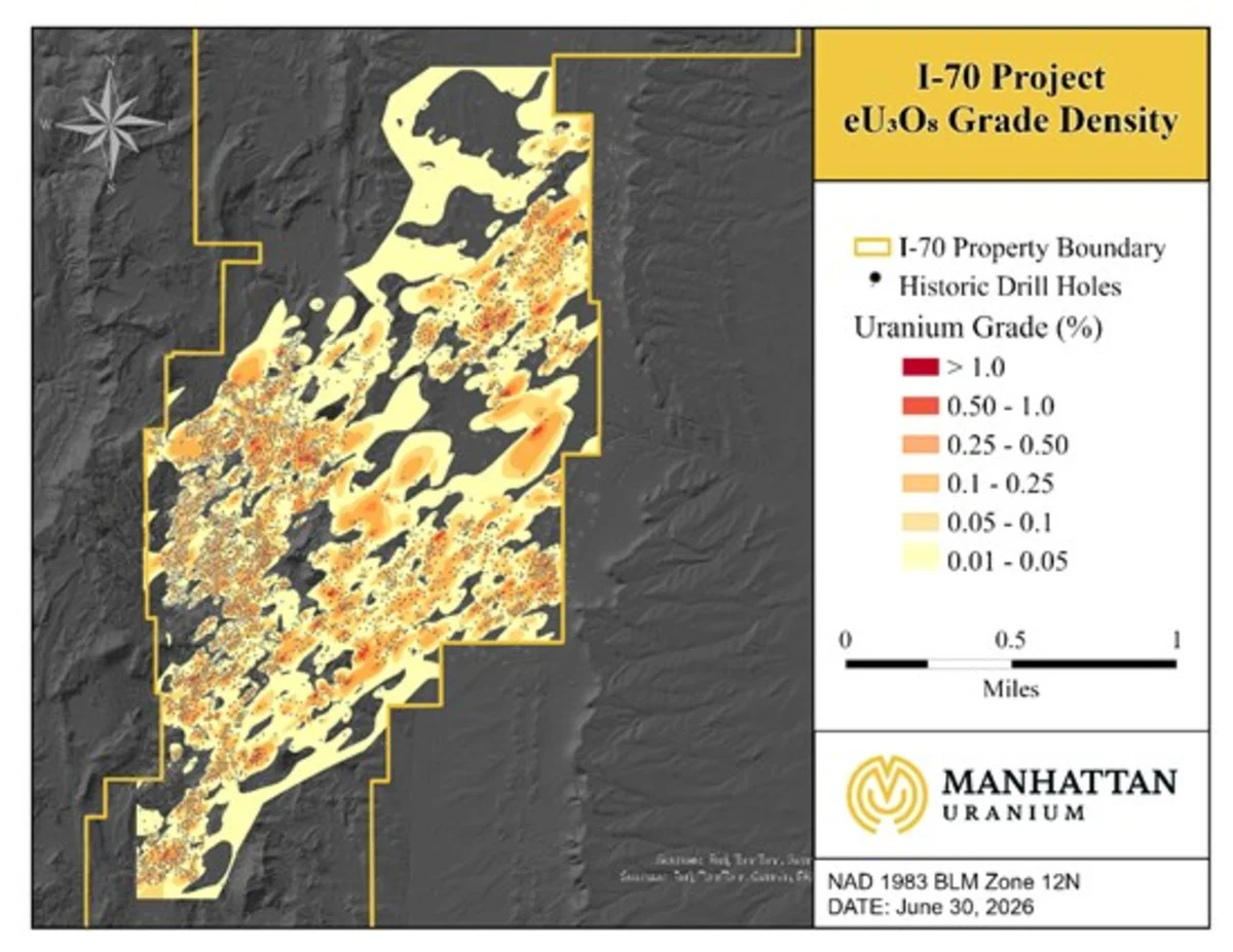 Manhattan Uranium Identifies High-Grade Uranium Intercepts from 5,668-Hole Database Compilation at I-70, San Rafael District, Utah