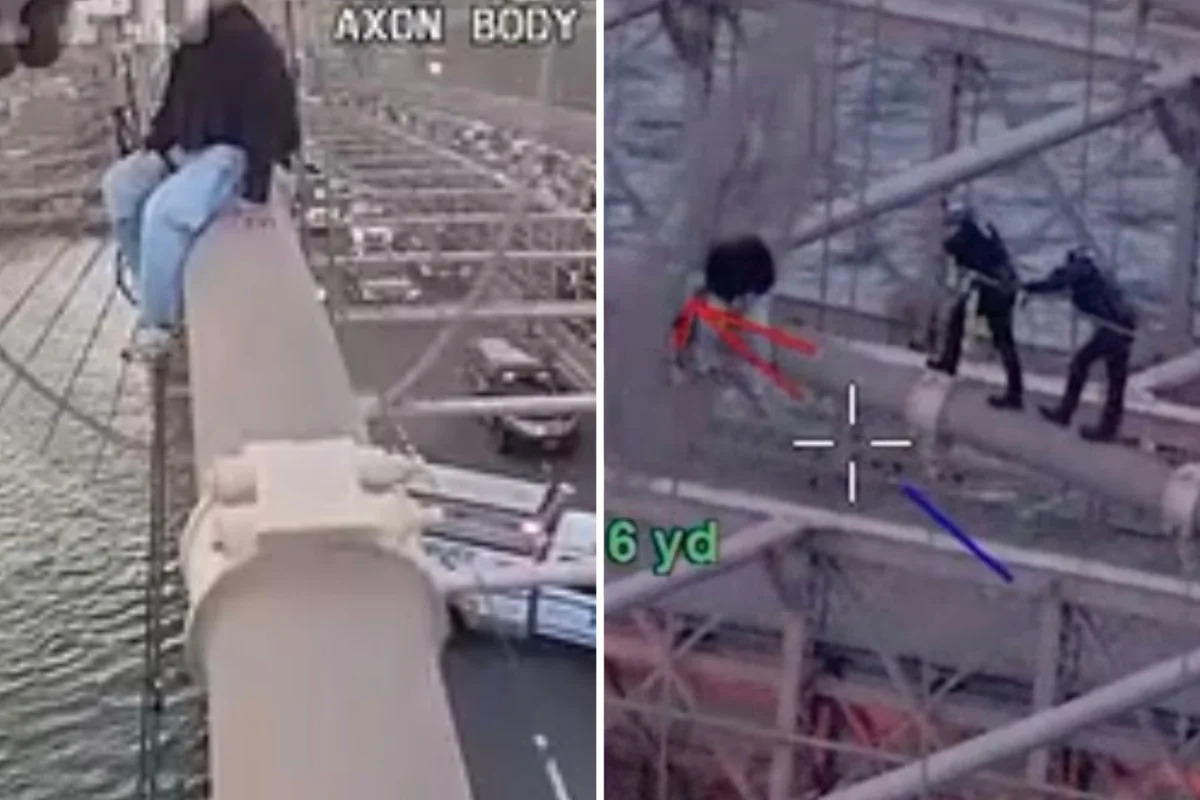 Heroic police officers scale Brooklyn Bridge to rescue woman