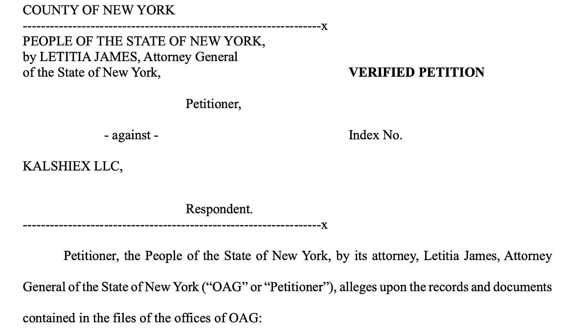 New York AG Sues Kalshi In State Court, Seeks $36 Billion In Damages