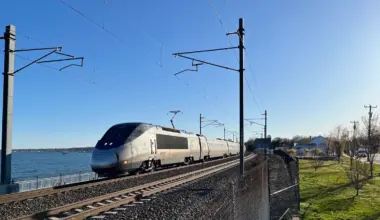 Amtrak train on electrified rail infrastructure