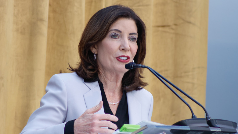 New York Governor Kathy Hochul giving a speech