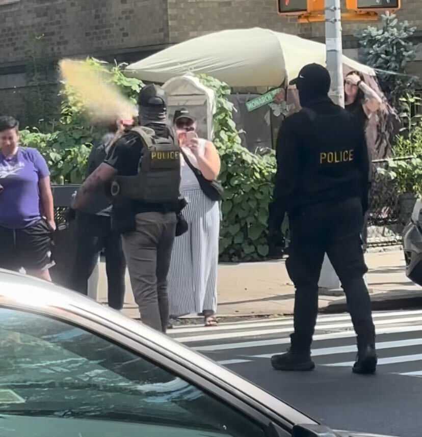 ICE agent blasts protester with pepper spray 
