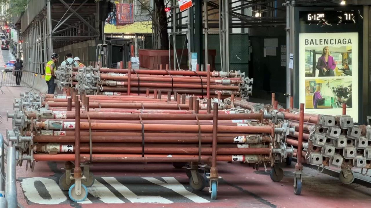Emergency work on the former Pfizer headquarters in Manhattan, which became unstable earlier this week, is ongoing on Thursday, the city Department of Buildings said. (Spectrum News NY1)