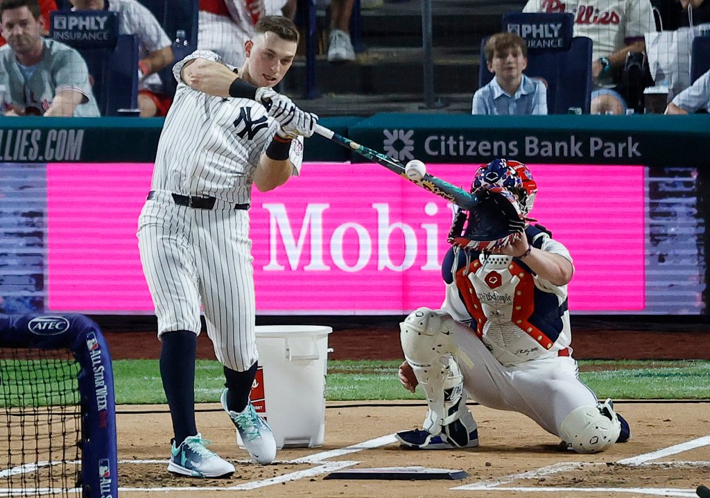 New York Yankees player Ben Rice at bat during the 2026 MLB Home Run Derby.