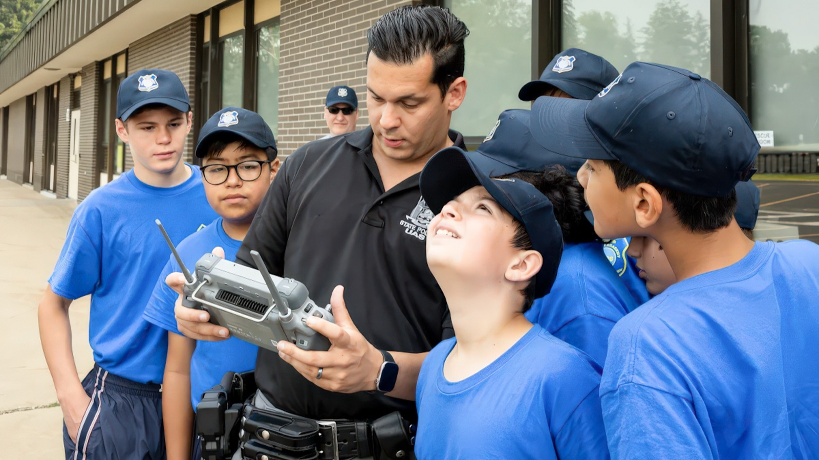 New York State Police drone team demonstrating aircraft to Warwick cadets