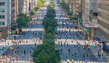 New Yorkers walk and bike along Park Avenue during Summer Streets in 2025. Credit: N Y C D O T