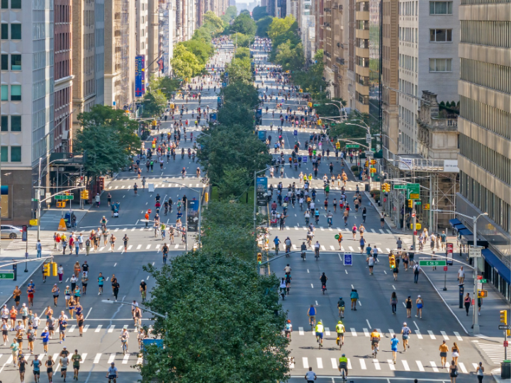 New Yorkers walk and bike along Park Avenue during Summer Streets in 2025. Credit: N Y C D O T