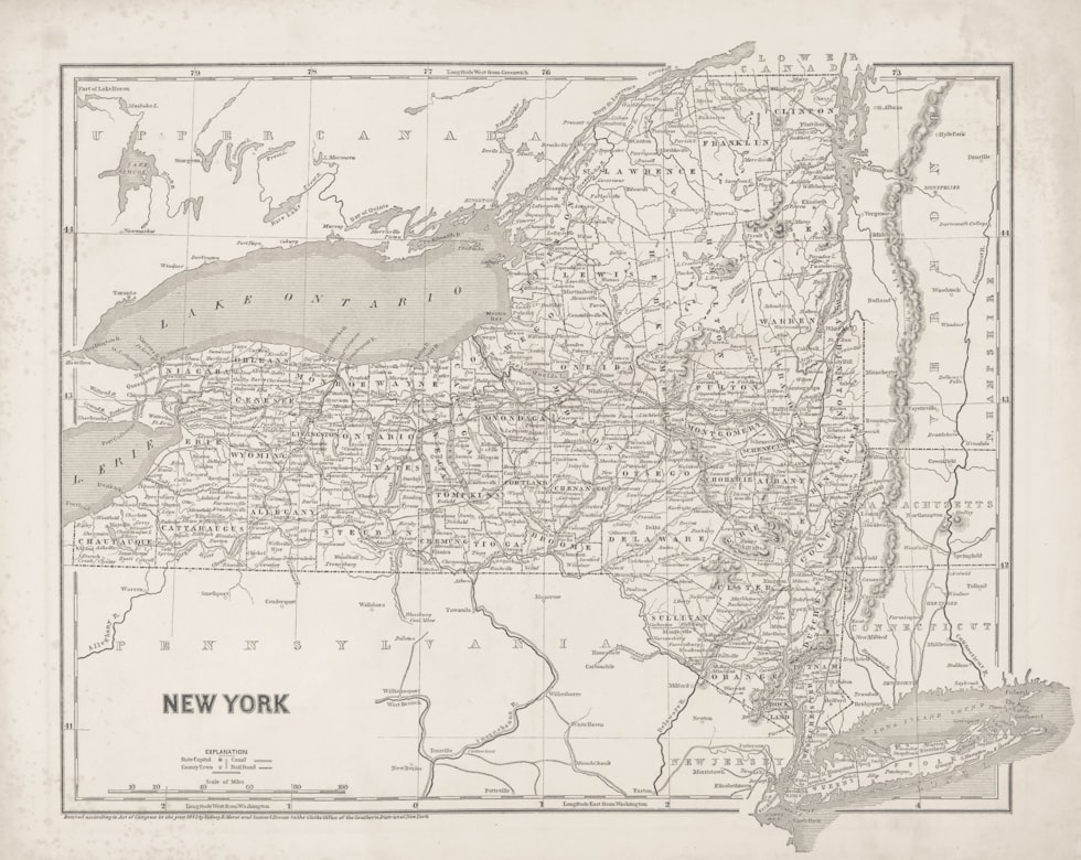 Map of new york state with cities and roads