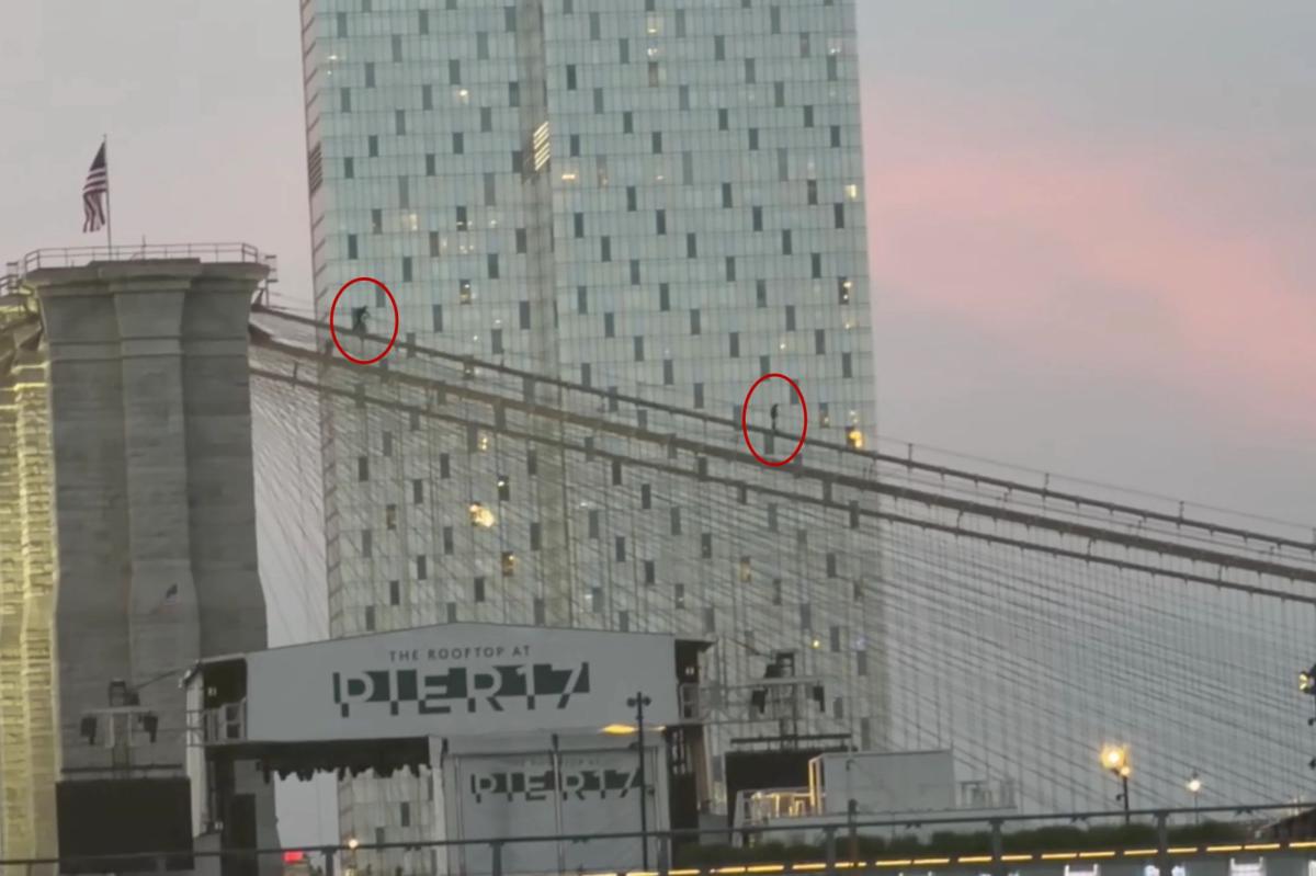 Daredevil strolls across Brooklyn Bridge suspension cables: video