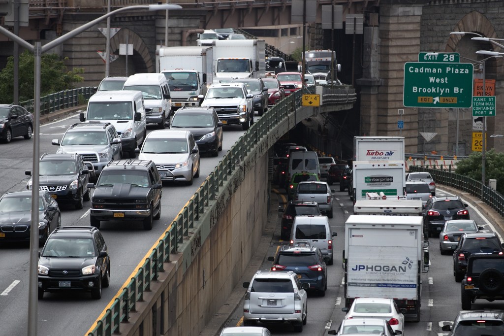 Traffic crawls on the Brooklyn-Queens Expressway (I-278), July 1, 2016