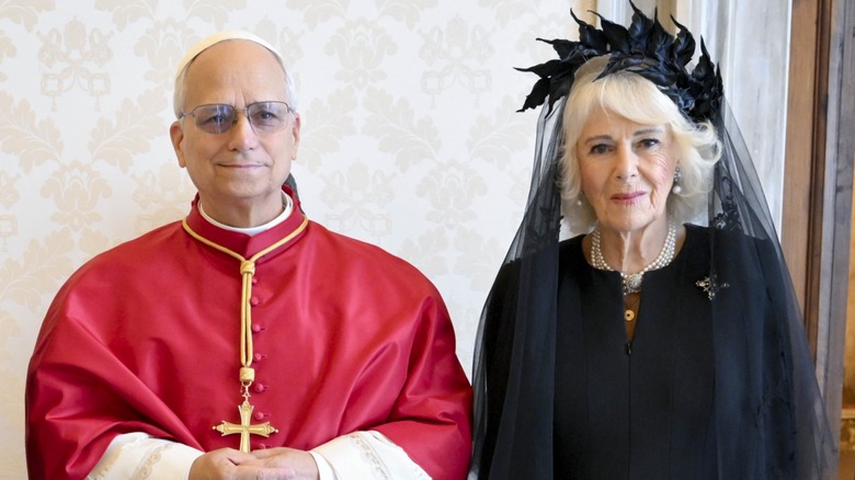 Queen Camilla and Pope Leo XIV in October 2025.