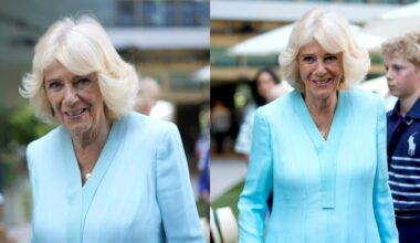 Queen Camilla wears Anna Valentine at the 2026 Wimbledon Championships at the All England Lawn Tennis and Croquet Club July 8 in London.