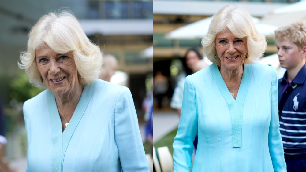 Queen Camilla wears Anna Valentine at the 2026 Wimbledon Championships at the All England Lawn Tennis and Croquet Club July 8 in London.